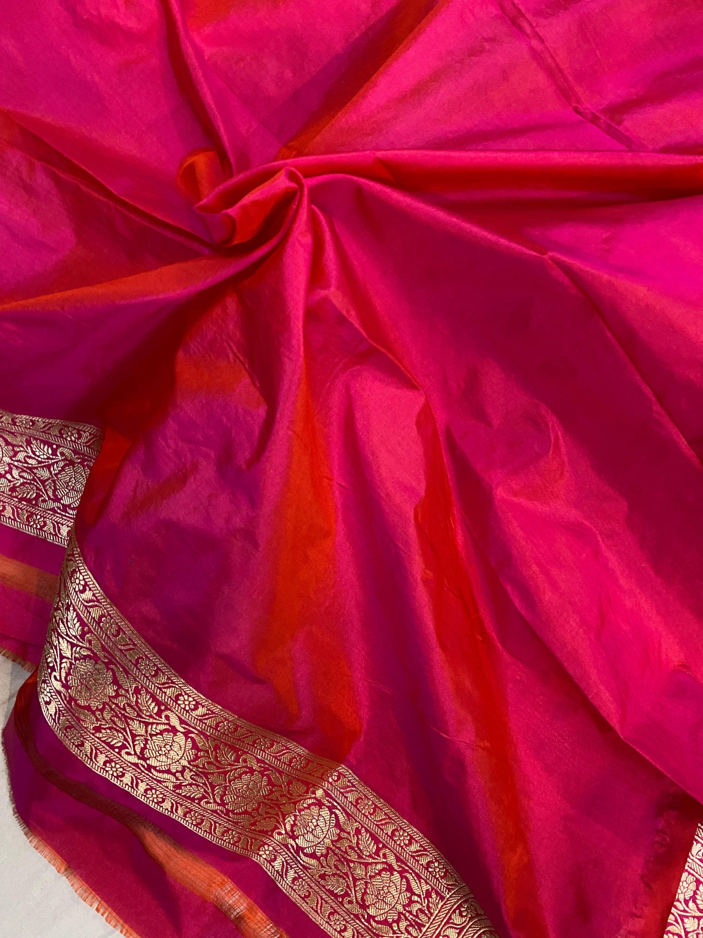 Rani Pink Pure Katan Silk Handloom Banarasi Saree by Shades Of Benares - banarasi - banarasi saree shop