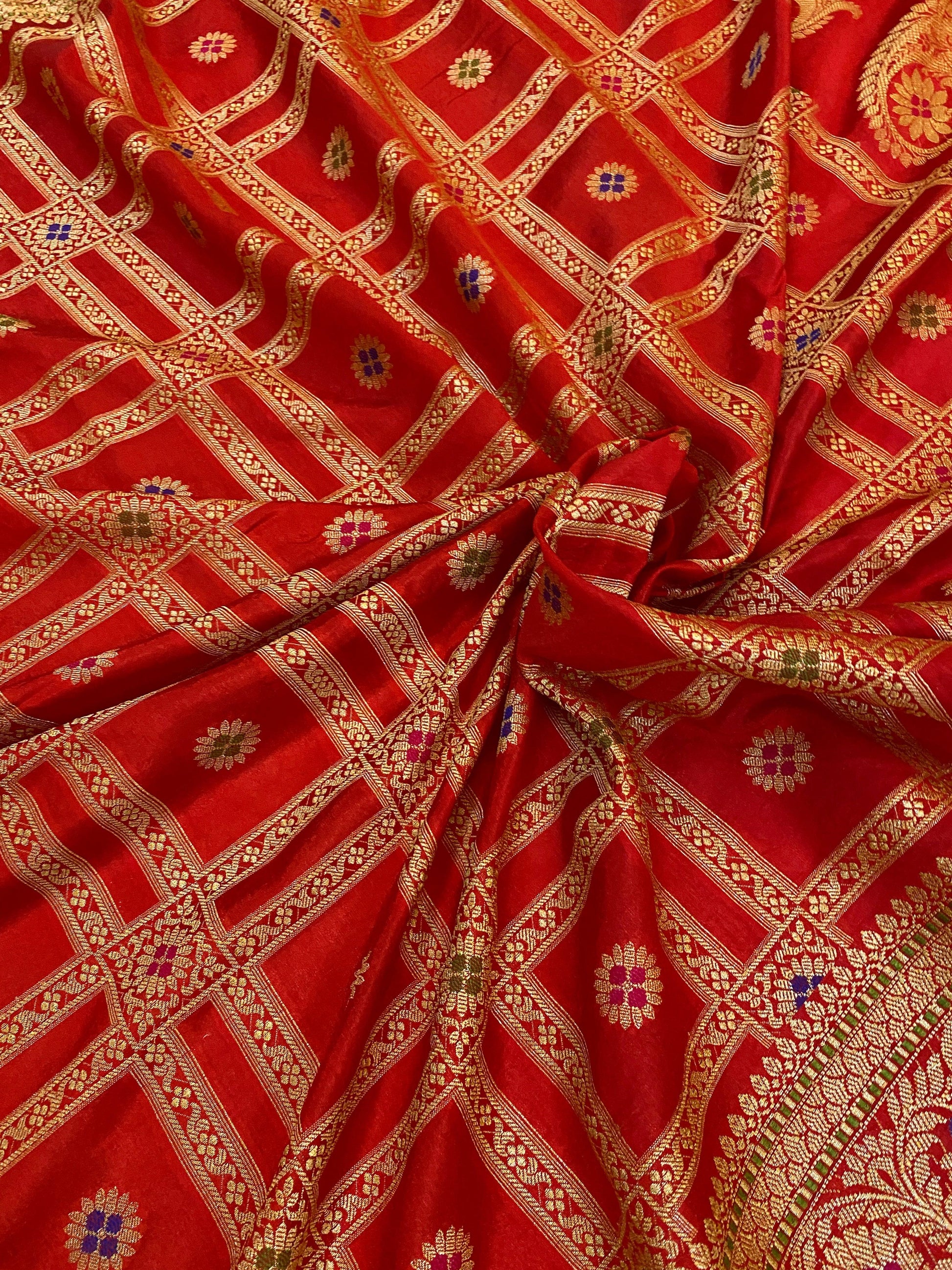 Red Banarasi Katan Soft Silk Handloom Saree by Shades Of Benares - banarasi - banarasi saree shop