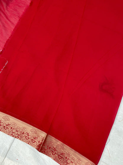 Red Handloom Pure Chiffon Banarasi Saree by Shades Of Benares - banarasi - banarasi saree shop