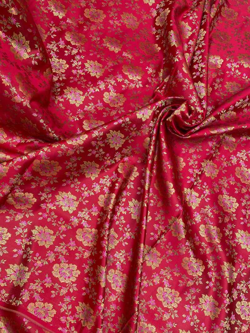 Red Handloom Pure Katan Silk Brocade Banarasi Fabric by Shades Of Benares - banarasi - banarasi saree shop