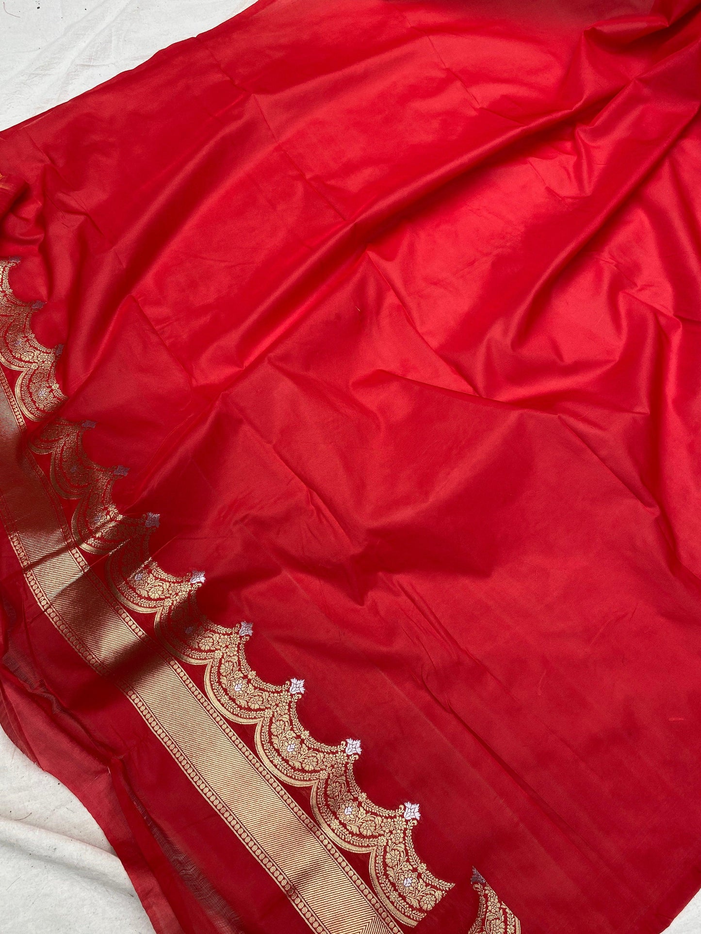 Red Handwoven Banarasi Katan Silk Sari by Shades Of Benares - banarasi - banarasi saree shop