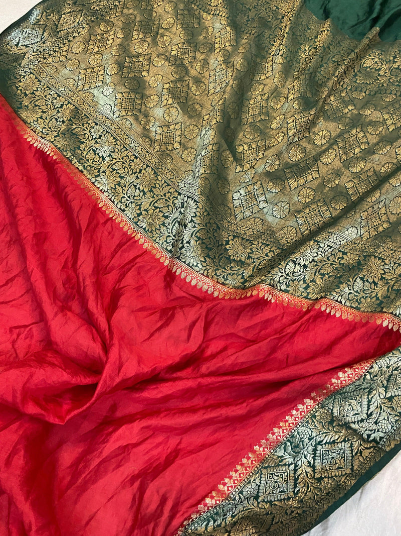 Red Pure Banarasi Katan Silk Handloom Saree - Kadhwa Border & Pallu - Shades Of Benares