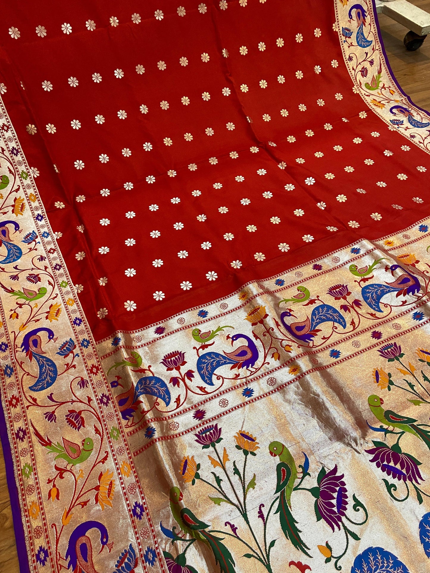 Red Pure Banarasi Katan Silk Handloom Saree- Kadhwa Paithani by Shades Of Benares - banarasi - banarasi saree shop