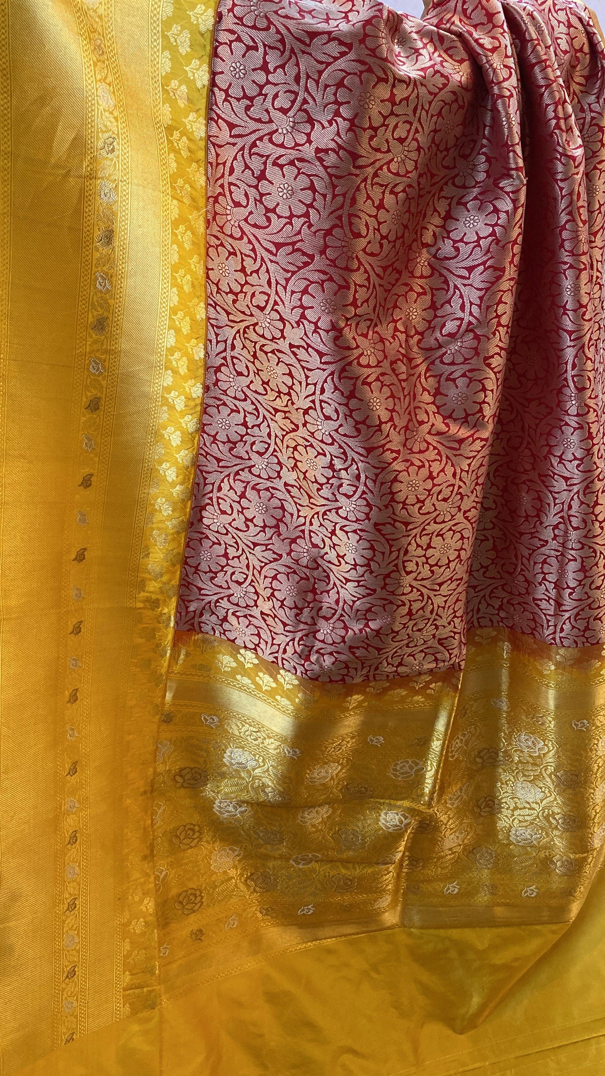 Red Pure Banarasi Katan Silk Handloom Saree by Shades Of Benares - banarasi - banarasi saree shop