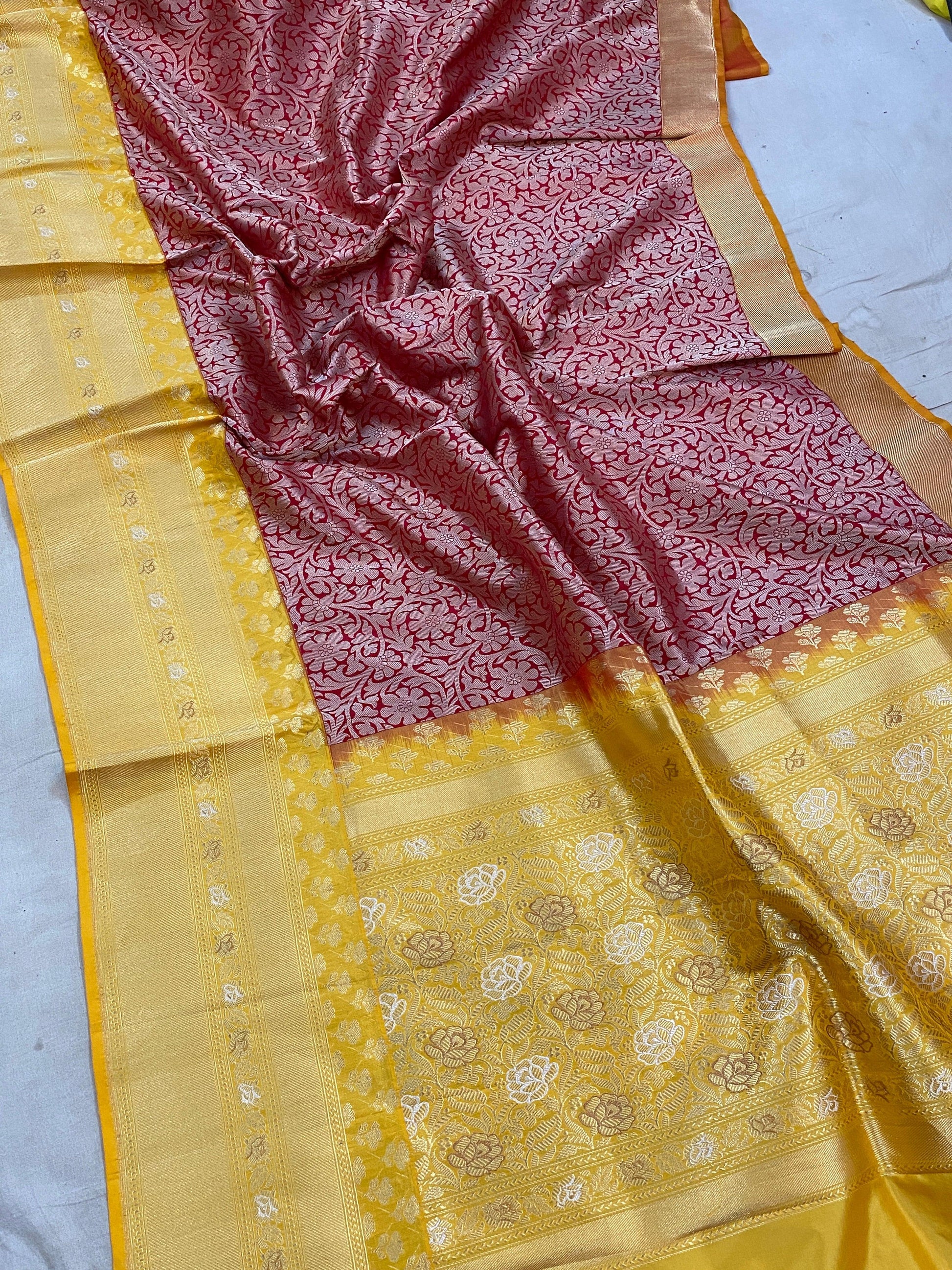 Red Pure Banarasi Katan Silk Handloom Saree by Shades Of Benares - banarasi - banarasi saree shop