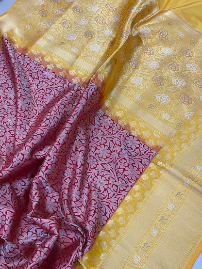 Red Pure Banarasi Katan Silk Handloom Saree by Shades Of Benares - banarasi - banarasi saree shop