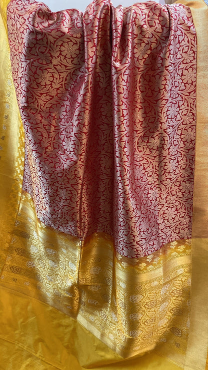 Red Pure Banarasi Katan Silk Handloom Saree by Shades Of Benares - banarasi - banarasi saree shop