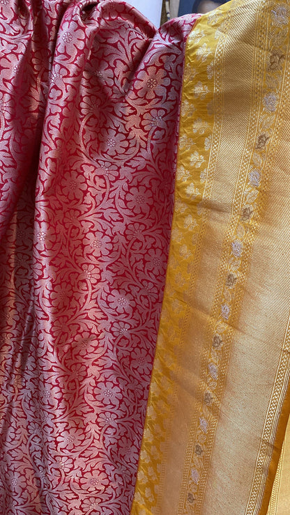 Red Pure Banarasi Katan Silk Handloom Saree by Shades Of Benares - banarasi - banarasi saree shop