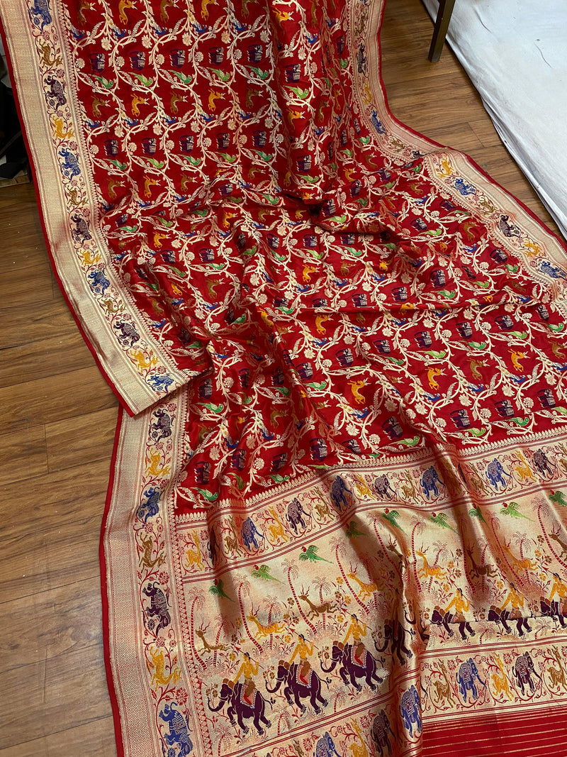 Red Pure Banarasi Katan Silk Handloom SareeAJ01AP - Shades Of Benares