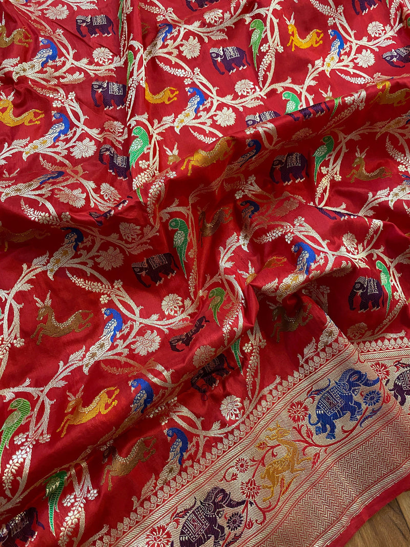 Red Pure Banarasi Katan Silk Handloom SareeAJ01AP - Shades Of Benares