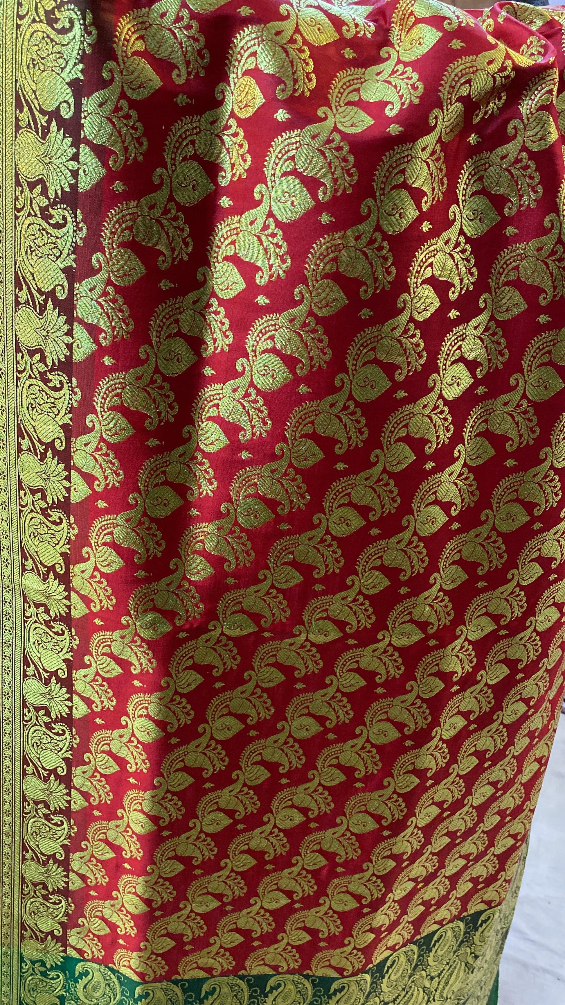 Red Pure Banarasi Satin Silk Handloom Saree For Kids by Shades Of Benares - banarasi - banarasi saree shop