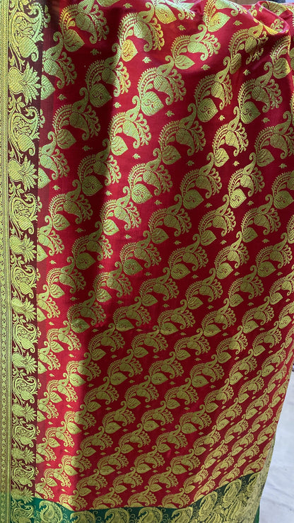 Red Pure Banarasi Satin Silk Handloom Saree For Kids by Shades Of Benares - banarasi - banarasi saree shop