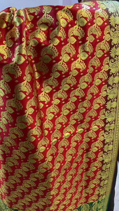 Red Pure Banarasi Satin Silk Handloom Saree For Kids by Shades Of Benares - banarasi - banarasi saree shop