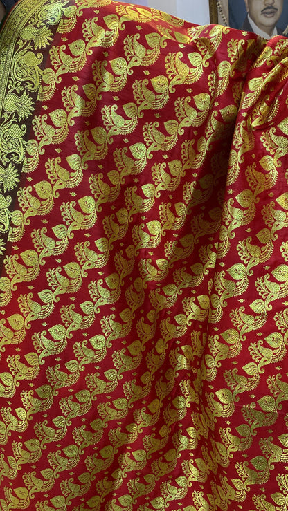 Red Pure Banarasi Satin Silk Handloom Saree For Kids by Shades Of Benares - banarasi - banarasi saree shop