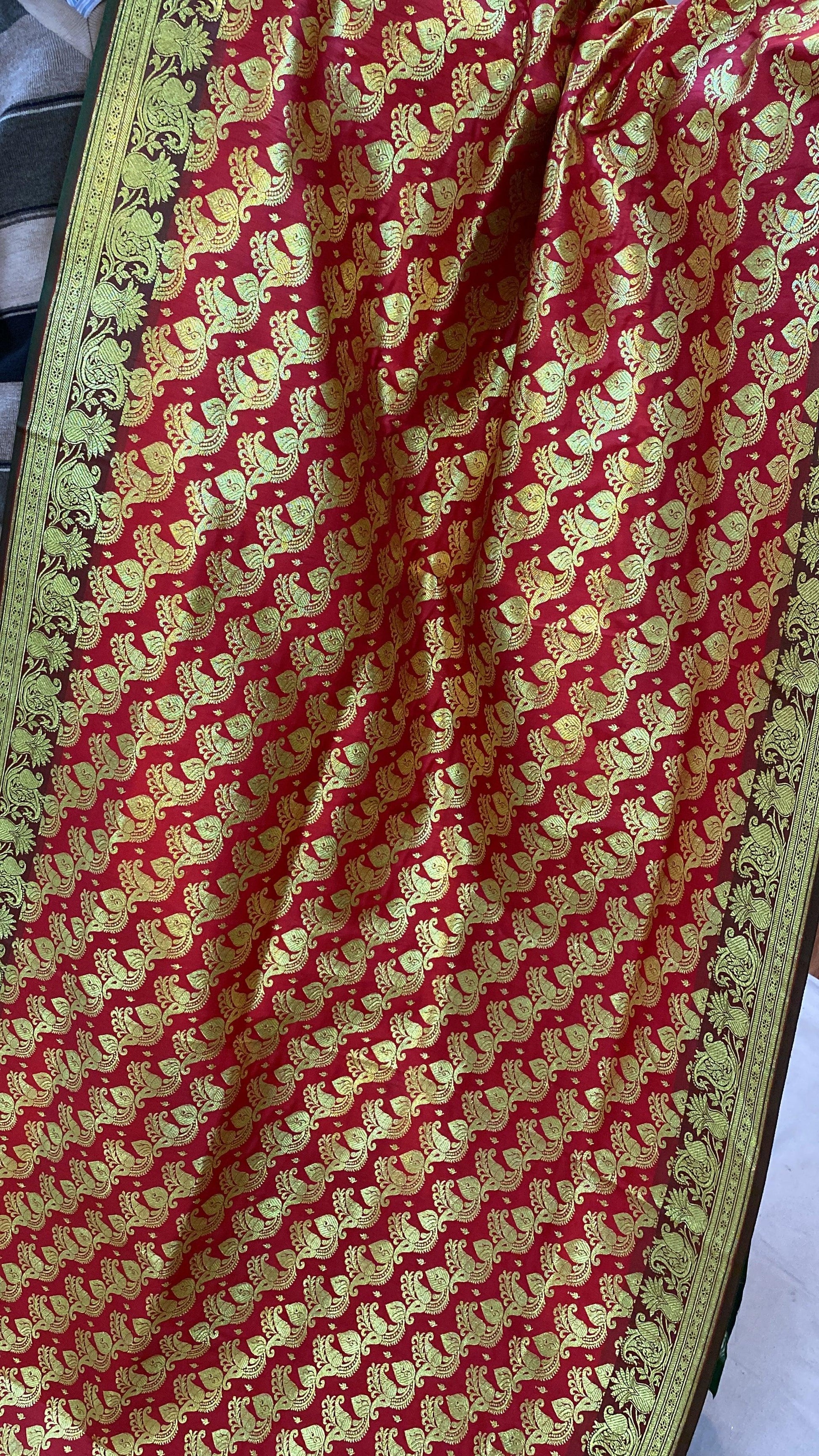 Red Pure Banarasi Satin Silk Handloom Saree For Kids by Shades Of Benares - banarasi - banarasi saree shop