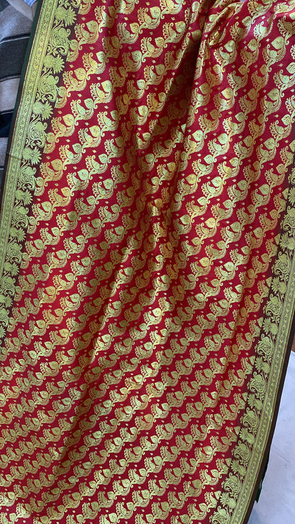 Red Pure Banarasi Satin Silk Handloom Saree For Kids by Shades Of Benares - banarasi - banarasi saree shop