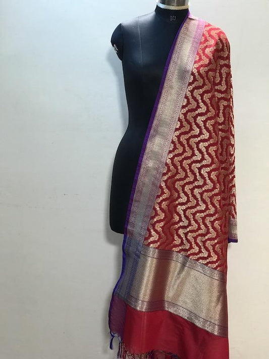 Regal Red Handloom Banarasi Silk Dupatta: Elevate Your Bridal and Party Attire by Shades Of Benares - banarasi - banarasi saree shop