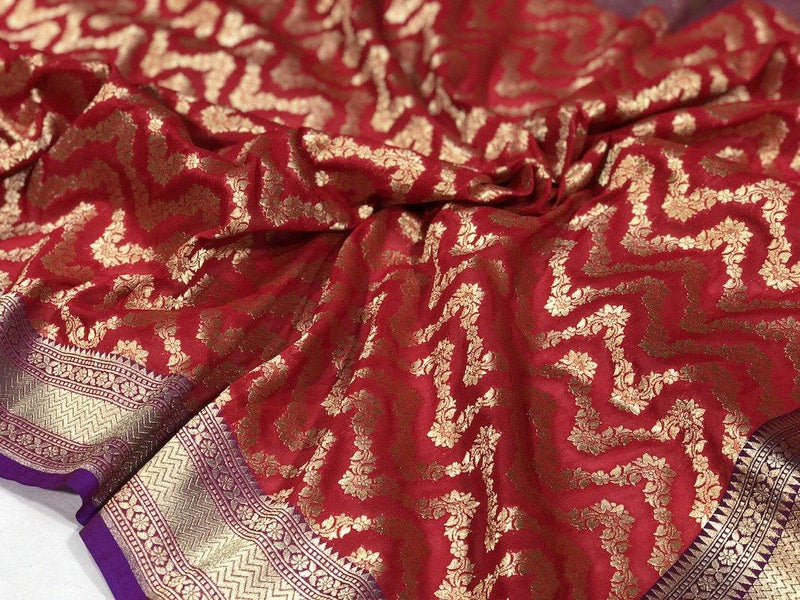Regal Red Handloom Banarasi Silk Dupatta: Elevate Your Bridal and Party Attire - Shades Of Benares