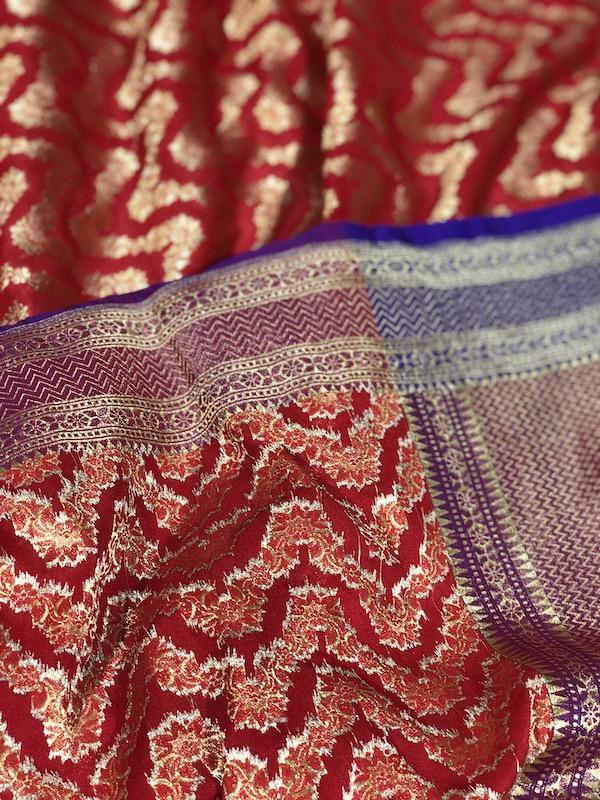 Regal Red Handloom Banarasi Silk Dupatta: Elevate Your Bridal and Party Attire - Shades Of Benares