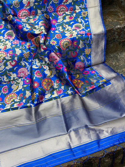 Regal Royal Blue Minakari Handloom Banarasi Silk Dupatta: Elevate Your Party and Festive Attire by Shades Of Benares - banarasi - banarasi saree shop