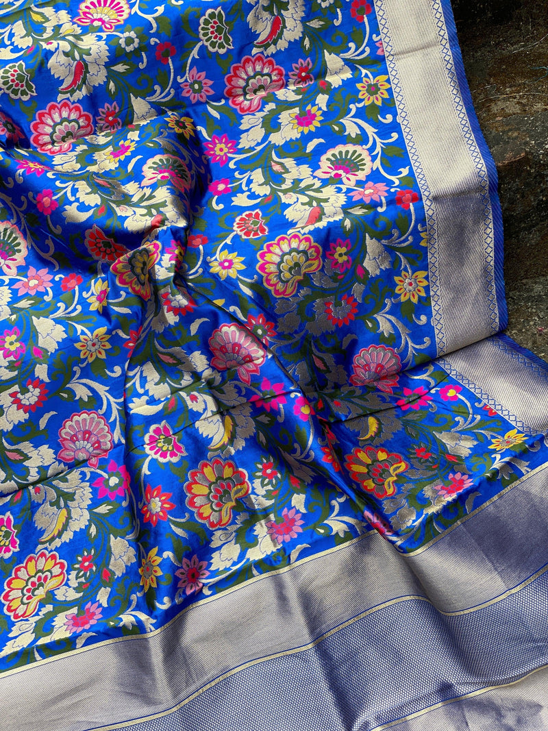 Regal Royal Blue Minakari Handloom Banarasi Silk Dupatta: Elevate Your Party and Festive Attire - Shades Of Benares