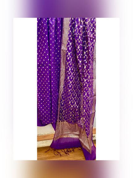 Regal Sophistication: Purple Banarasi Cotton Silk Handloom Suit Set - Shades Of Benares