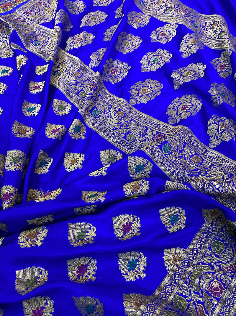 Royal Blue Banarasi Katan Soft Silk Handloom Saree - Shades Of Benares