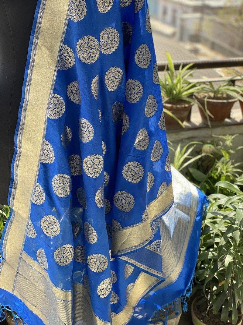 Royal Blue Handloom Banarasi Silk Dupatta: Elevate Your Wedding and Party Attire by Shades Of Benares - banarasi - banarasi saree shop