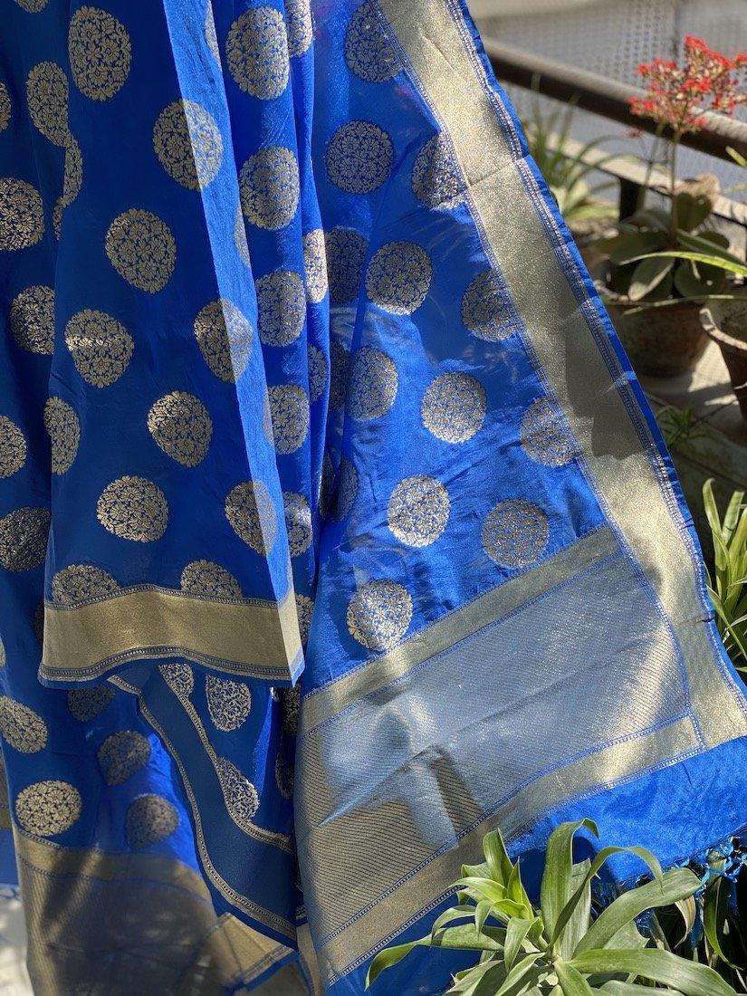 Royal Blue Handloom Banarasi Silk Dupatta: Elevate Your Wedding and Party Attire by Shades Of Benares - banarasi - banarasi saree shop