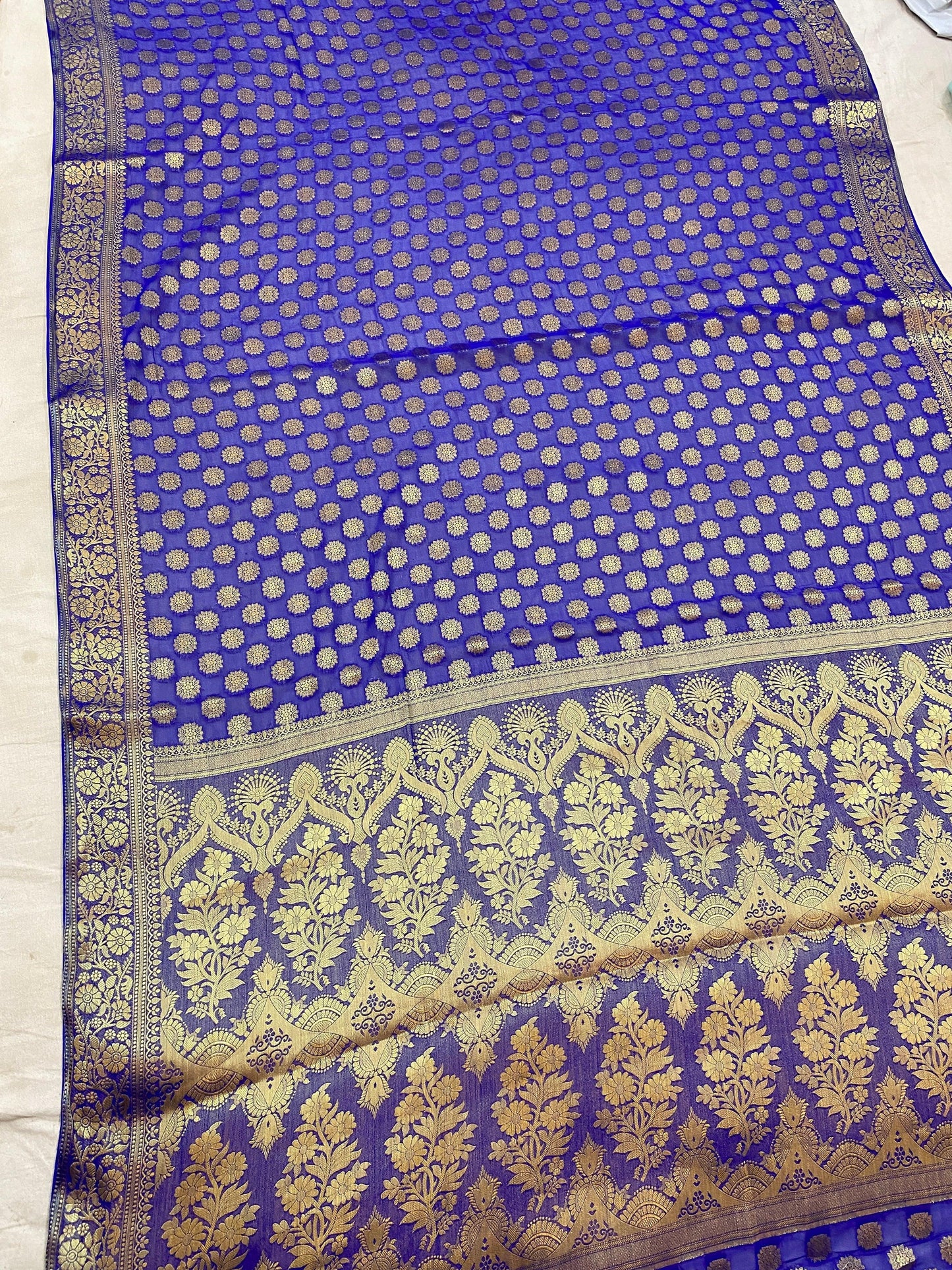 Royal Blue Pure Banarasi Georgette Handloom SareeRAK02A3 by Shades Of Benares - banarasi - banarasi saree shop