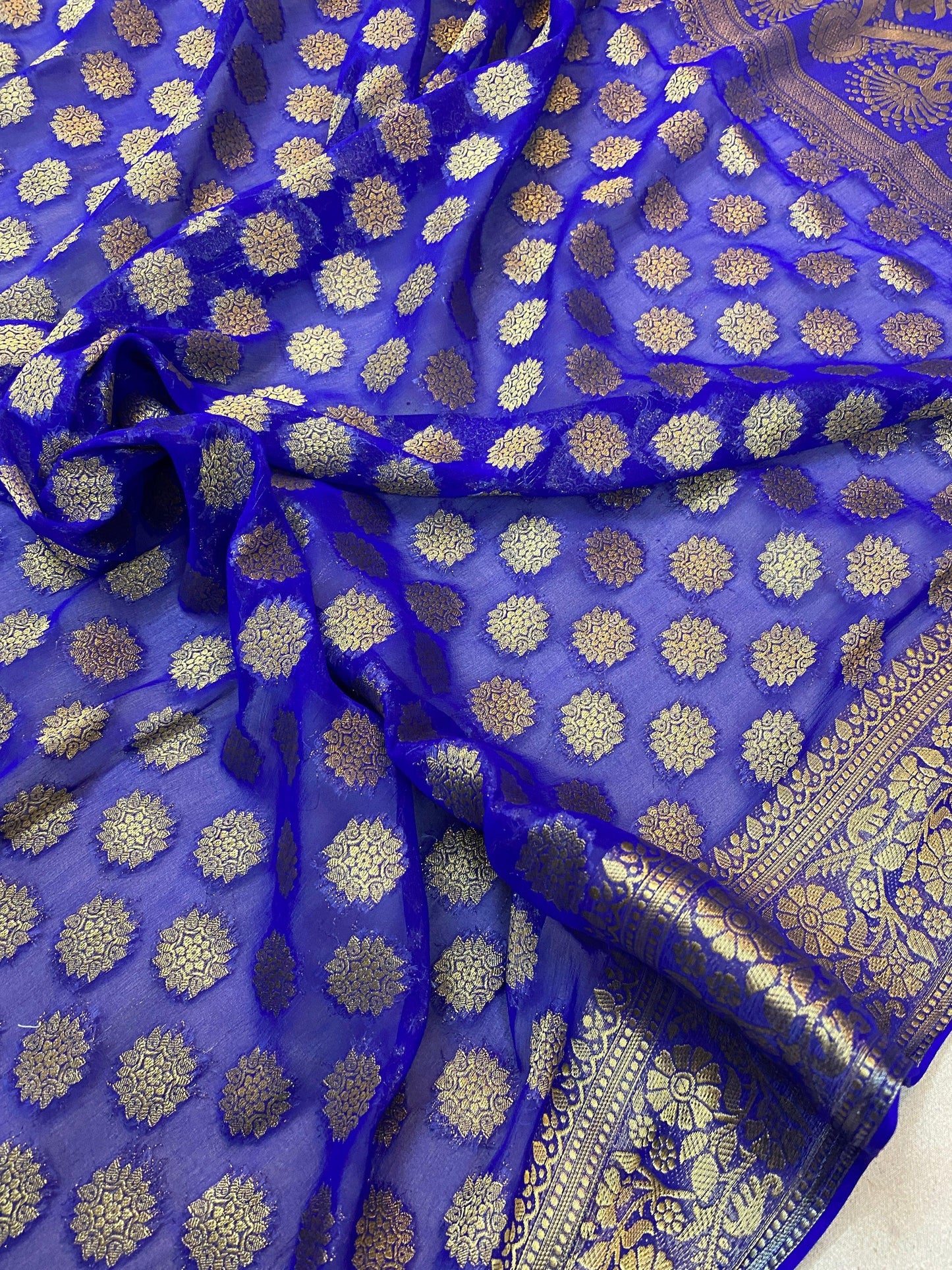 Royal Blue Pure Banarasi Georgette Handloom SareeRAK02A3 by Shades Of Benares - banarasi - banarasi saree shop