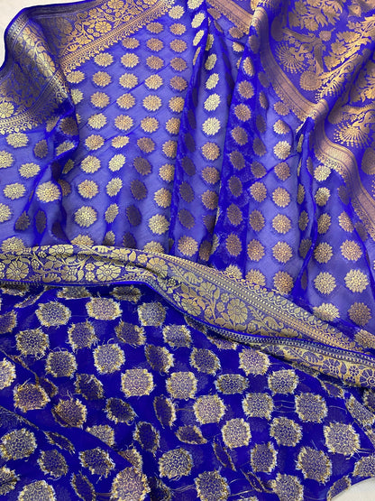 Royal Blue Pure Banarasi Georgette Handloom SareeRAK02A3 by Shades Of Benares - banarasi - banarasi saree shop