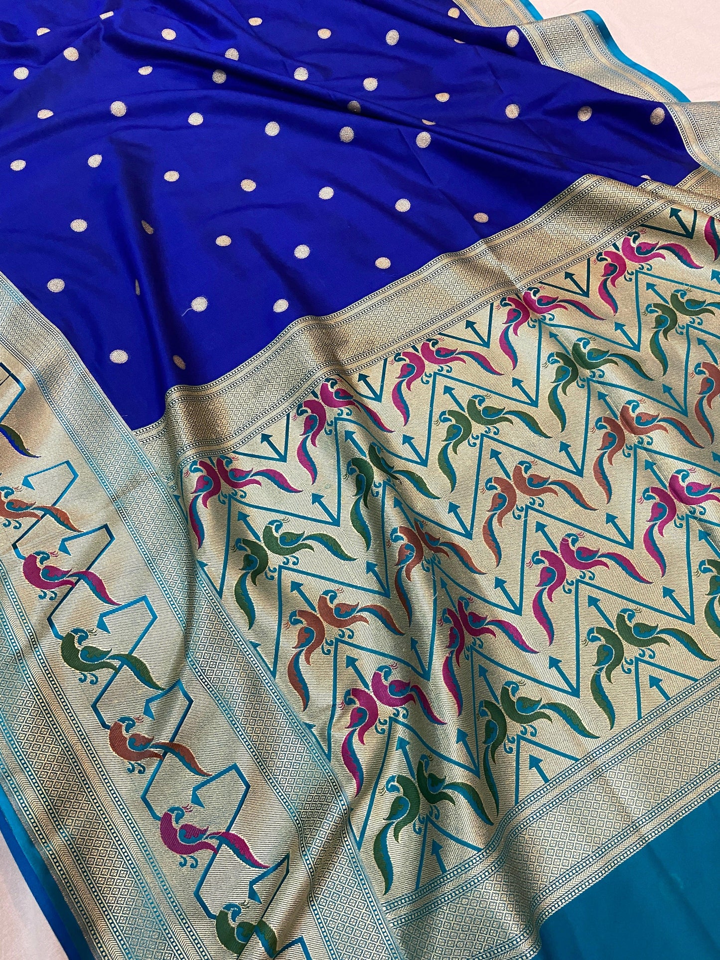 Royal Blue Pure Banarasi Katan Silk Handloom Saree- Paithani by Shades Of Benares - banarasi - banarasi saree shop