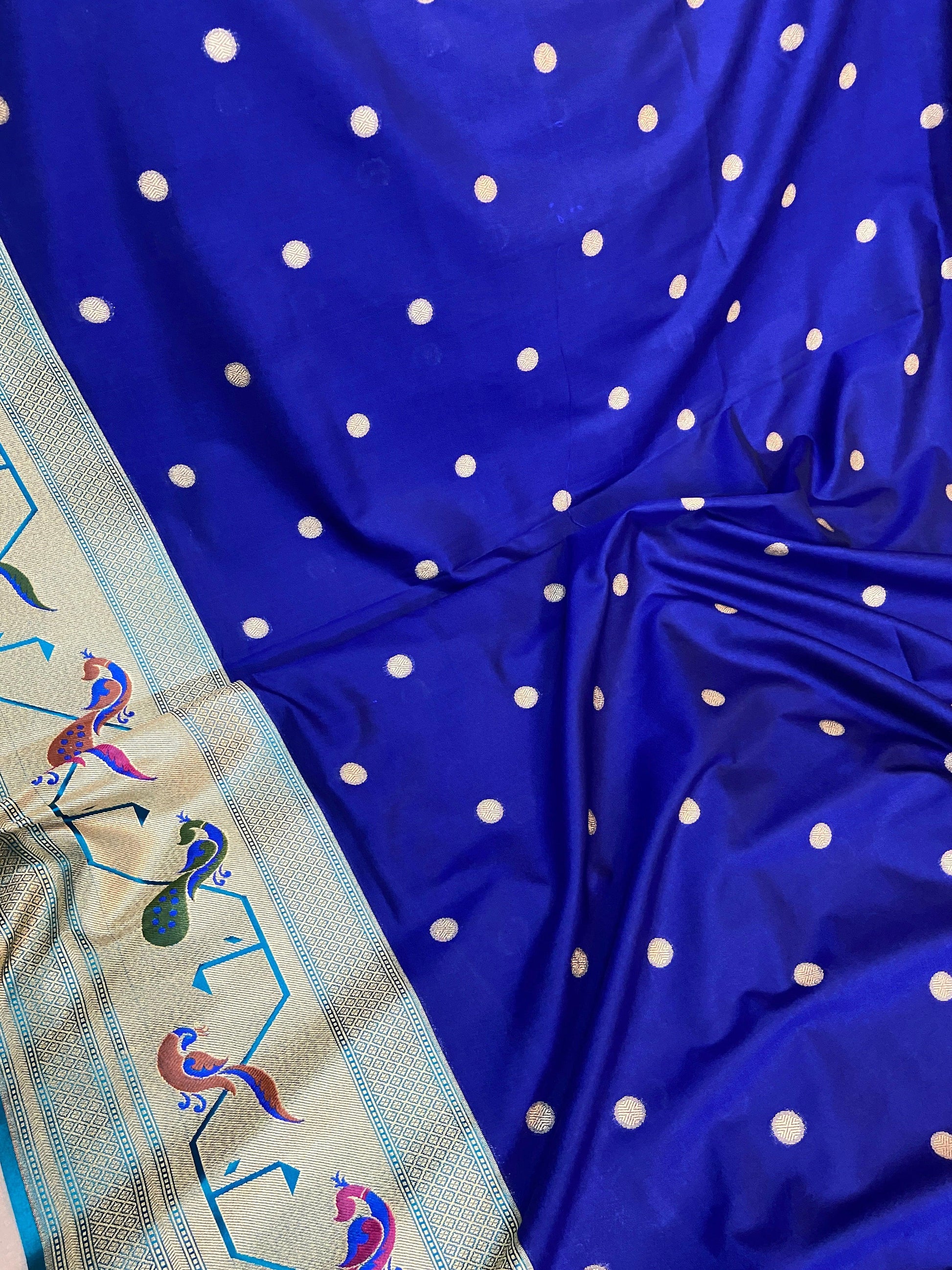 Royal Blue Pure Banarasi Katan Silk Handloom Saree- Paithani by Shades Of Benares - banarasi - banarasi saree shop