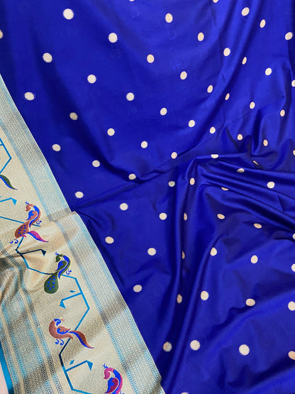 Royal Blue Pure Banarasi Katan Silk Handloom Saree- Paithani by Shades Of Benares - banarasi - banarasi saree shop