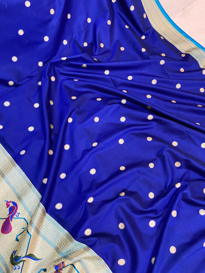 Royal Blue Pure Banarasi Katan Silk Handloom Saree- Paithani by Shades Of Benares - banarasi - banarasi saree shop