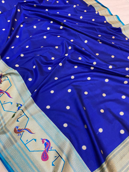 Royal Blue Pure Banarasi Katan Silk Handloom Saree- Paithani by Shades Of Benares - banarasi - banarasi saree shop