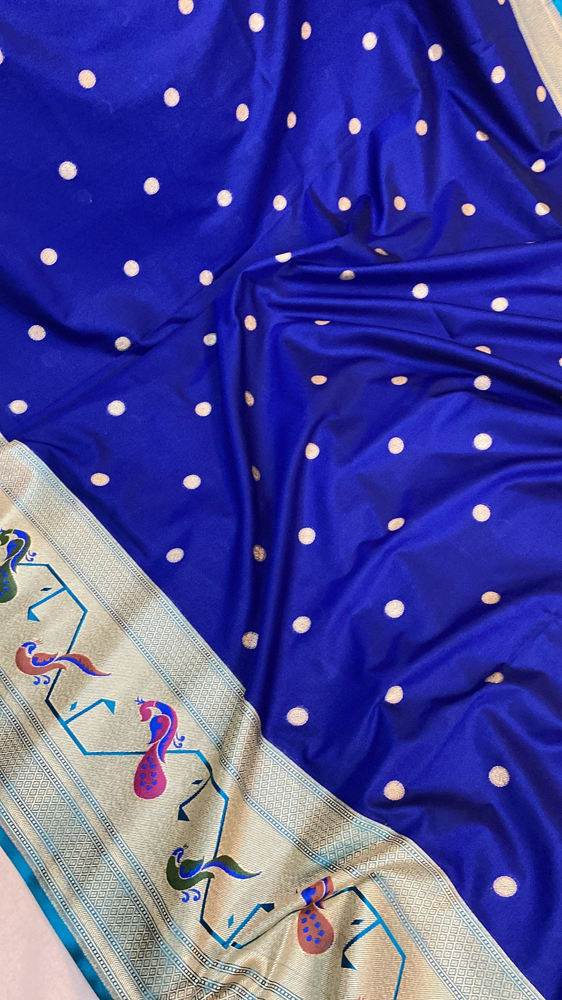 Royal Blue Pure Banarasi Katan Silk Handloom Saree- Paithani by Shades Of Benares - banarasi - banarasi saree shop