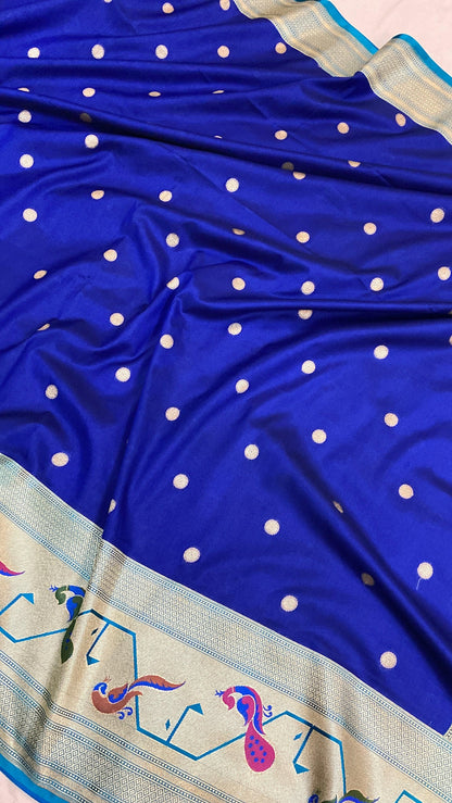 Royal Blue Pure Banarasi Katan Silk Handloom Saree- Paithani by Shades Of Benares - banarasi - banarasi saree shop