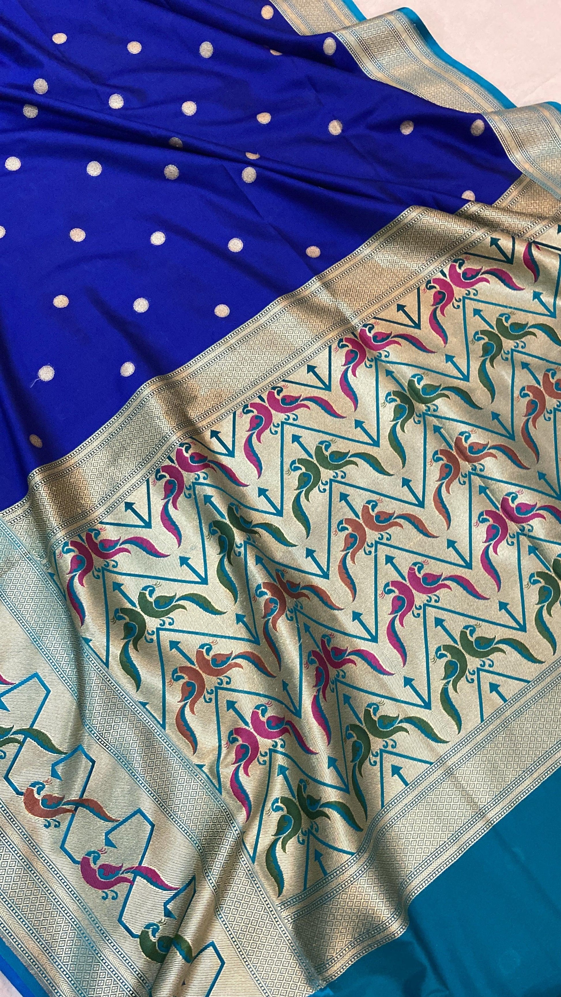 Royal Blue Pure Banarasi Katan Silk Handloom Saree- Paithani by Shades Of Benares - banarasi - banarasi saree shop