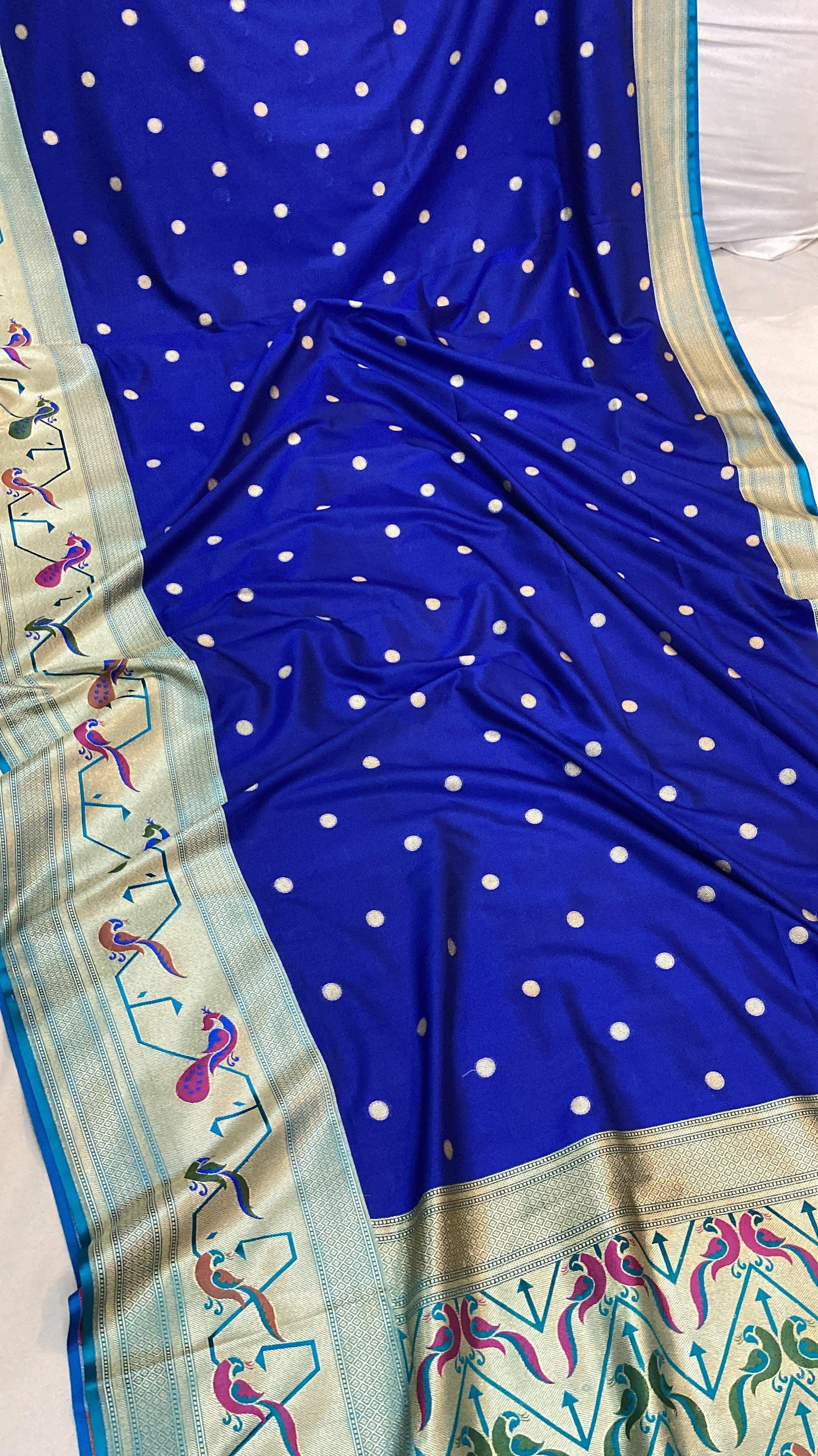 Royal Blue Pure Banarasi Katan Silk Handloom Saree- Paithani by Shades Of Benares - banarasi - banarasi saree shop