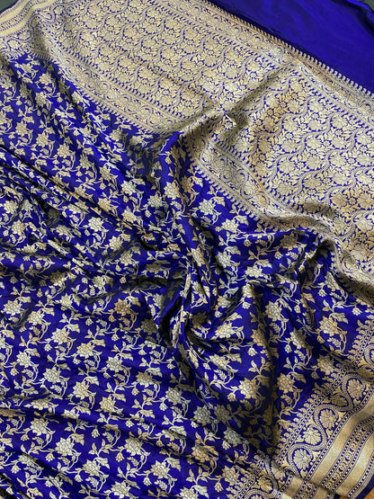 Royal Blue Pure Banarasi Katan Silk Handloom Saree by Shades Of Benares - banarasi - banarasi saree shop