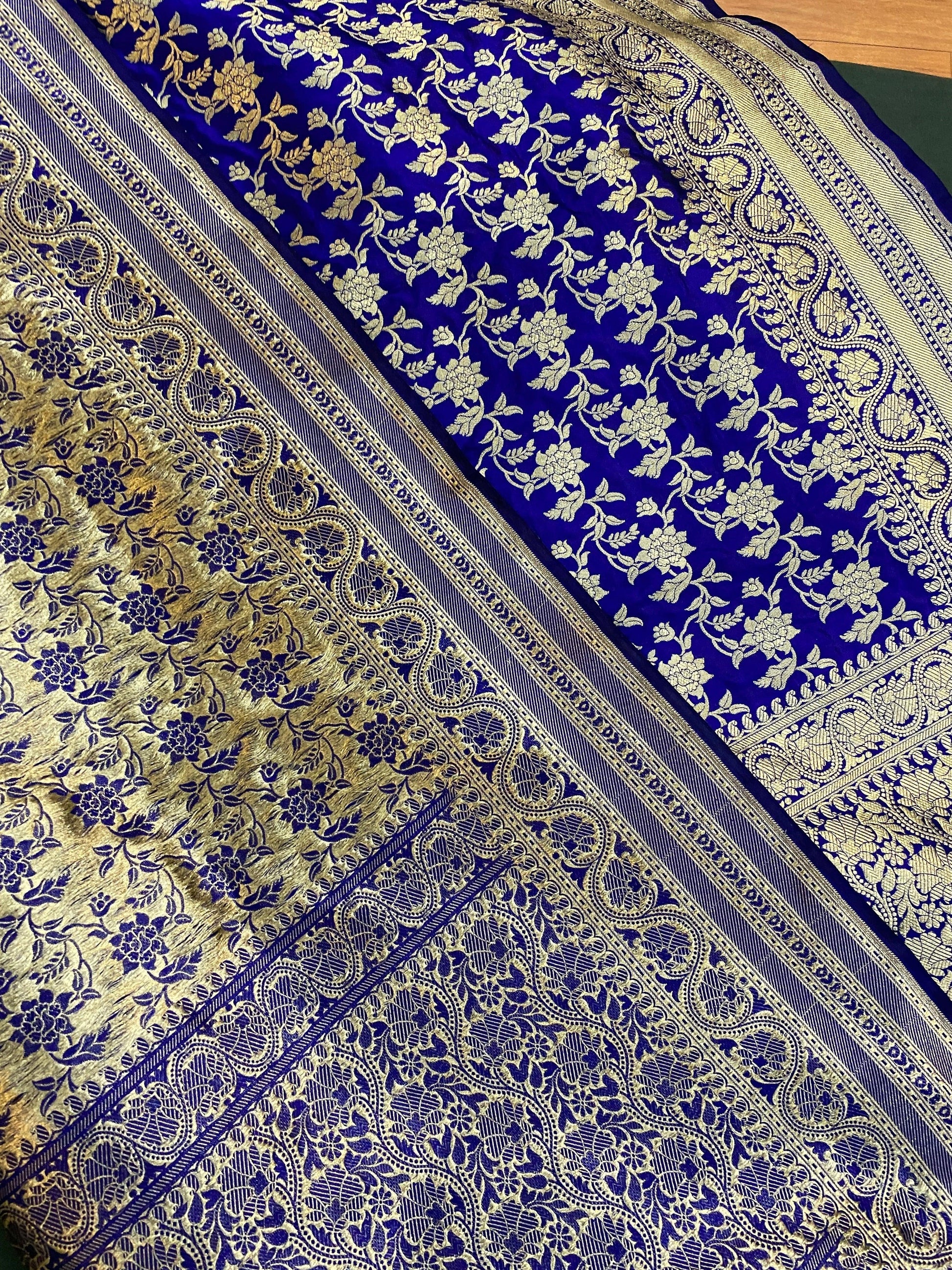 Royal Blue Pure Banarasi Katan Silk Handloom Saree by Shades Of Benares - banarasi - banarasi saree shop