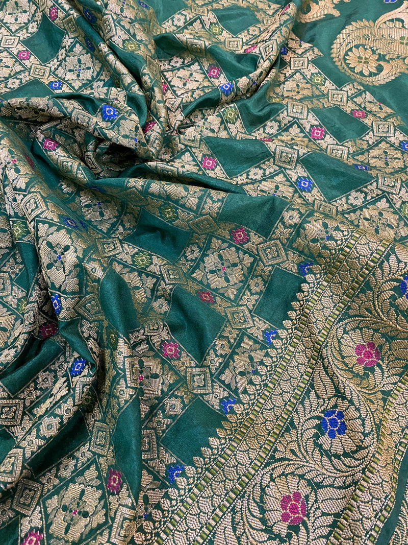 Sea Green Banarasi Katan Soft Silk Handloom Saree by Shades Of Benares - banarasi - banarasi saree shop