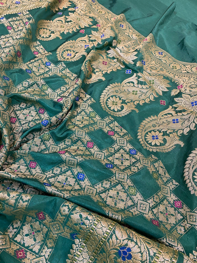 Sea Green Banarasi Katan Soft Silk Handloom Saree by Shades Of Benares - banarasi - banarasi saree shop