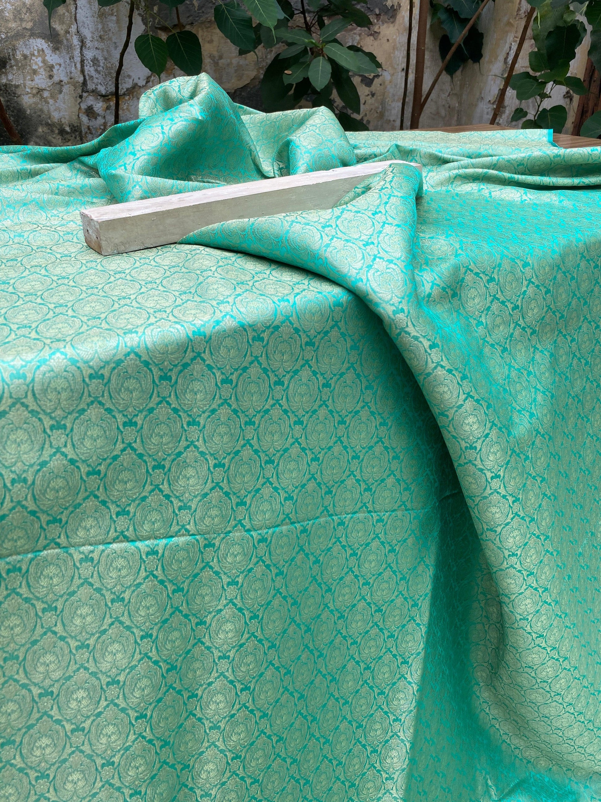 Sea Green Handloom Pure Katan Silk Brocade Banarasi Fabric by Shades Of Benares - banarasi - banarasi saree shop