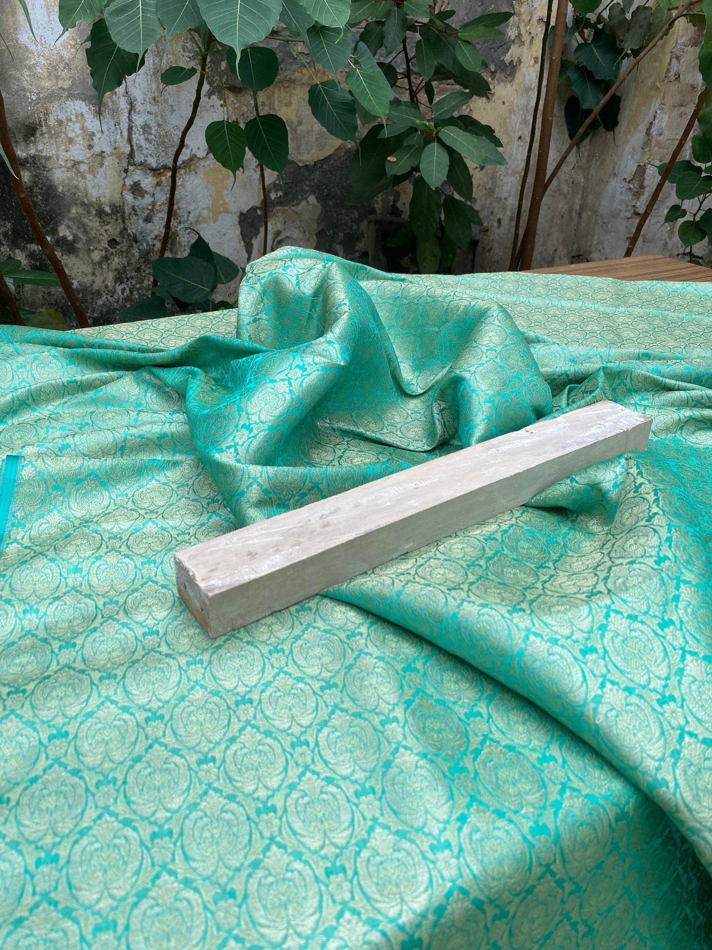 Sea Green Handloom Pure Katan Silk Brocade Banarasi Fabric by Shades Of Benares - banarasi - banarasi saree shop