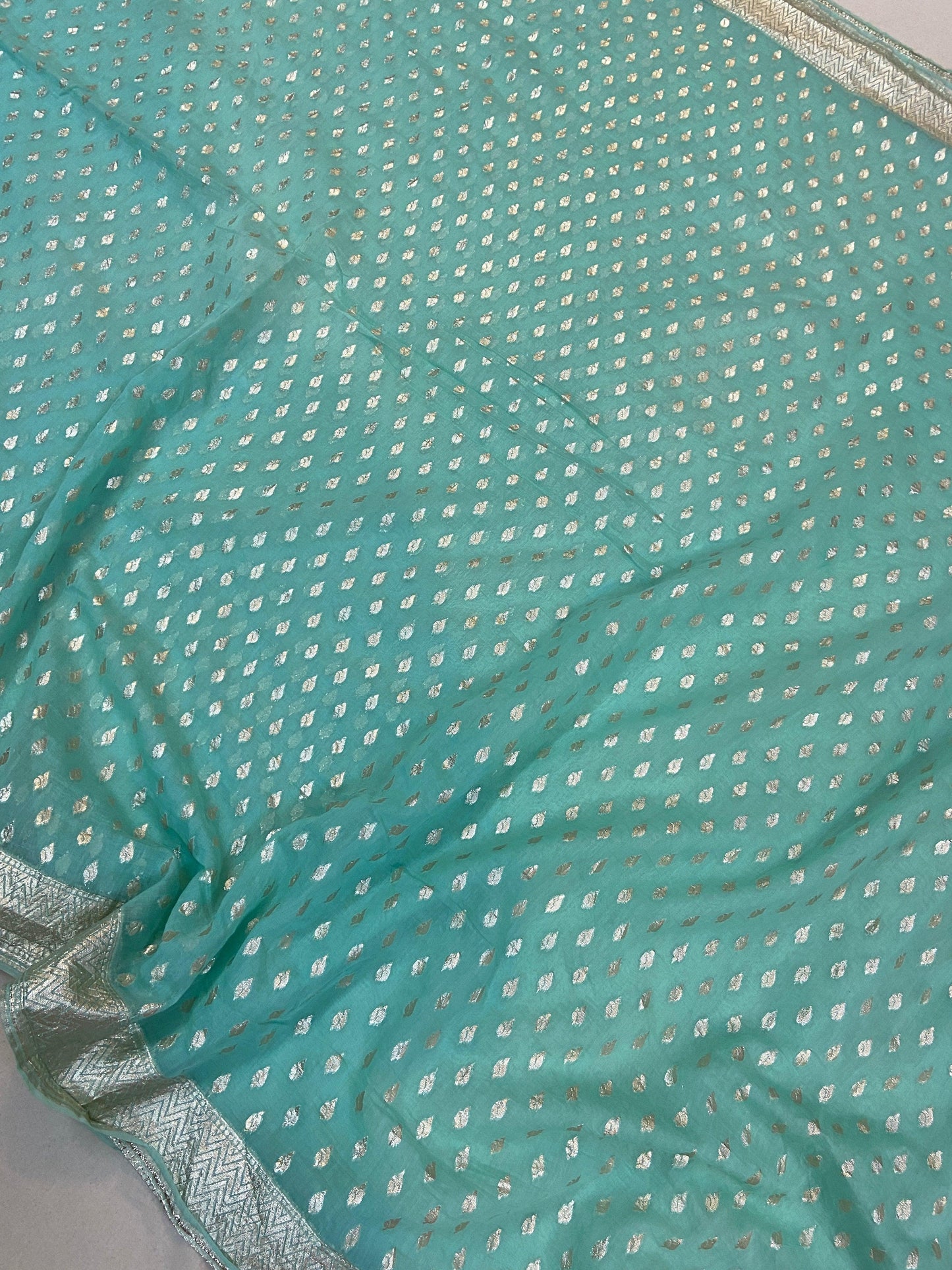 Sea Green Pure Banarasi Cotton Silk Handloom Saree With Blouse Piece by Shades Of Benares - banarasi - banarasi saree shop