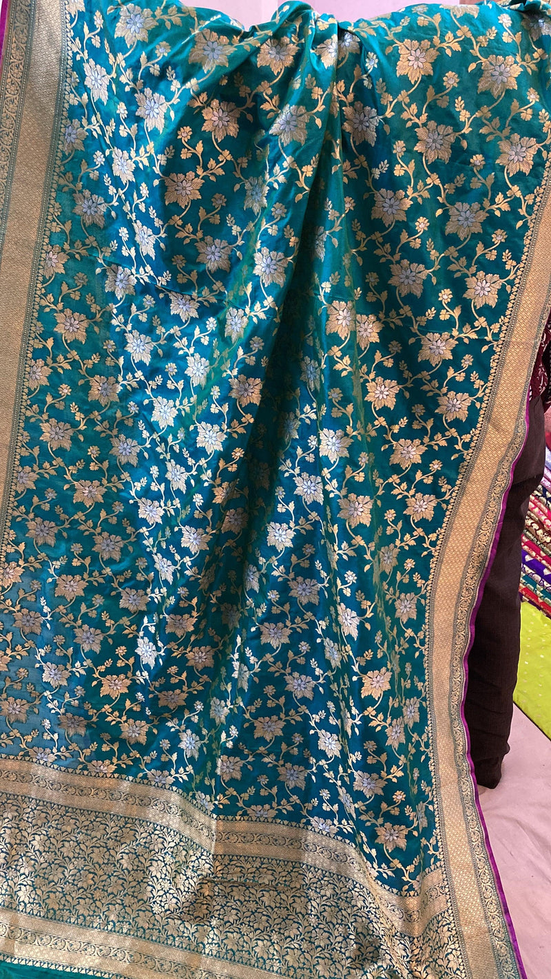 Sea Green Pure Banarasi Katan Silk Handloom Saree - Shades Of Benares