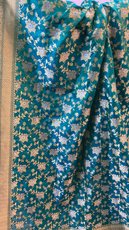 Sea Green Pure Banarasi Katan Silk Handloom Saree by Shades Of Benares - banarasi - banarasi saree shop